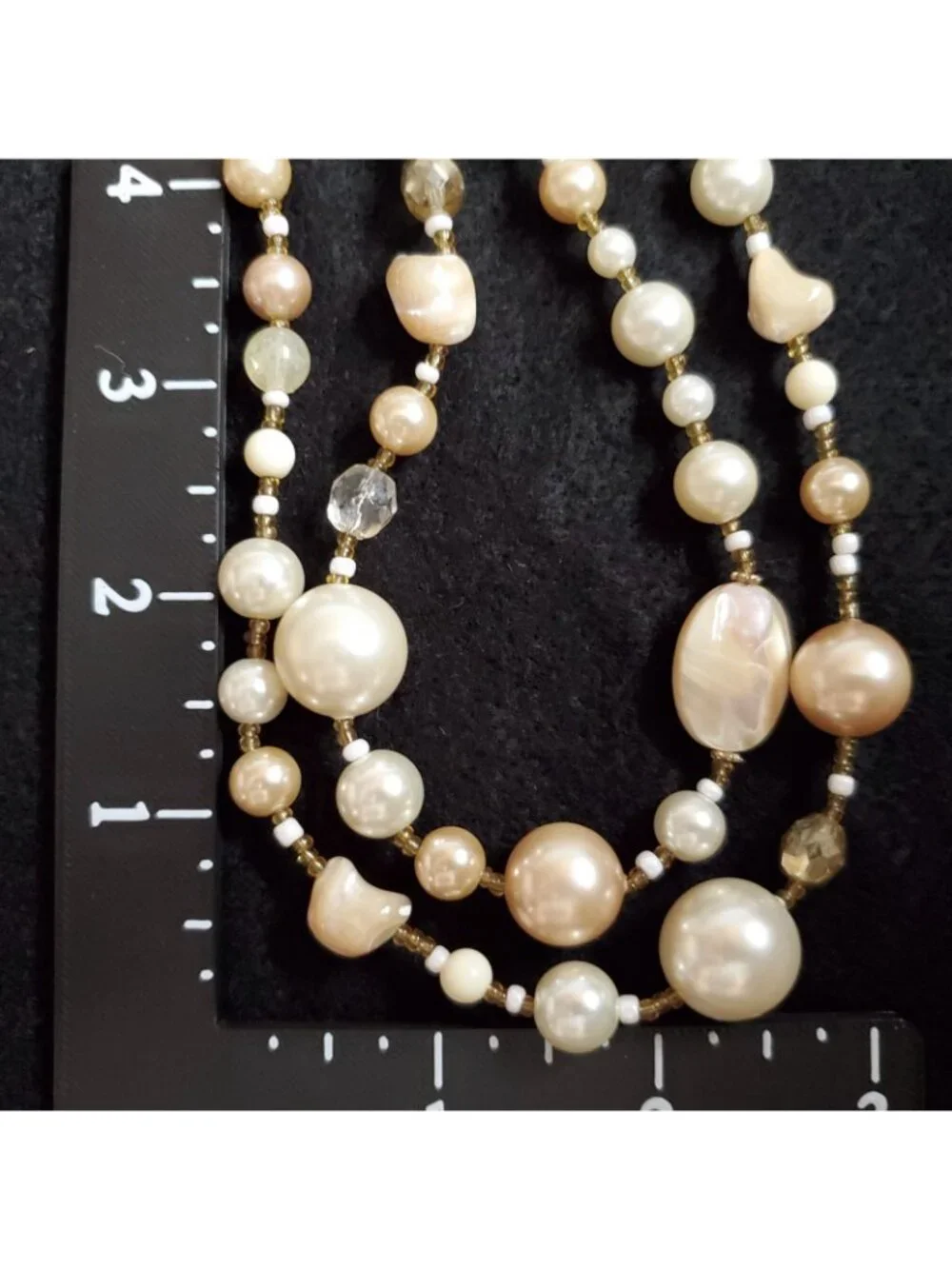 Layered Beaded Necklace MOP Faux Pearl Cream Beige 18